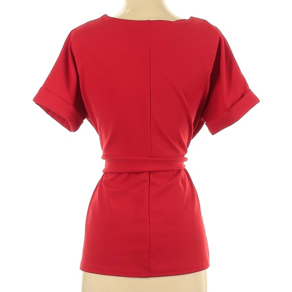 Worthington Red Tie-Front Short-Sleeve Tailored Blouse (Small) - Picture 2 of 8